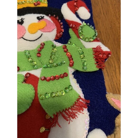 Hobby Kraft Storybook 18" Felt Christmas Stocking Handcrafted Skating Snowman - Picture 4 of 8